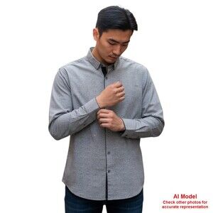 Simons Le31 L/S XL Mens Shirt Cotton Button Up Black White Grey Micro Geometric